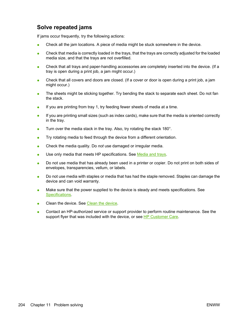 Solve repeated jams | HP LaserJet M5025 Multifunction Printer series User Manual | Page 216 / 300