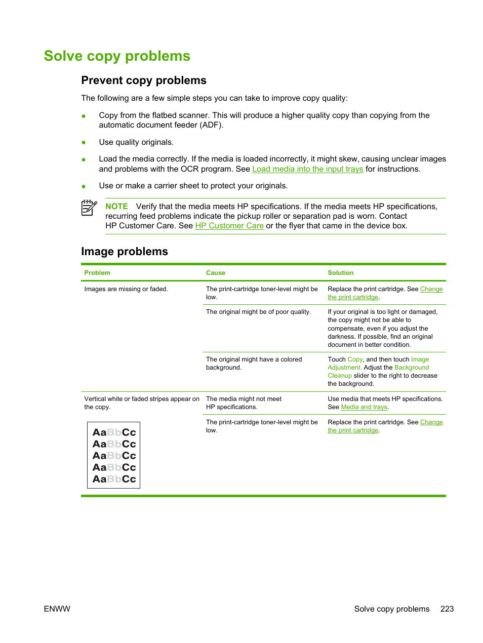 Solve copy problems, Prevent copy problems, Image problems | Prevent copy problems image problems | HP LaserJet M5025 Multifunction Printer series User Manual | Page 235 / 300