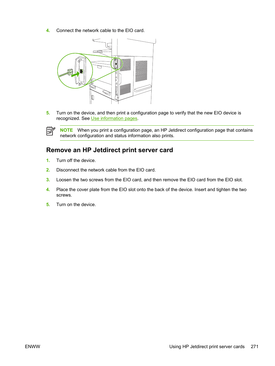 Remove an hp jetdirect print server card | HP LaserJet M5025 Multifunction Printer series User Manual | Page 283 / 300