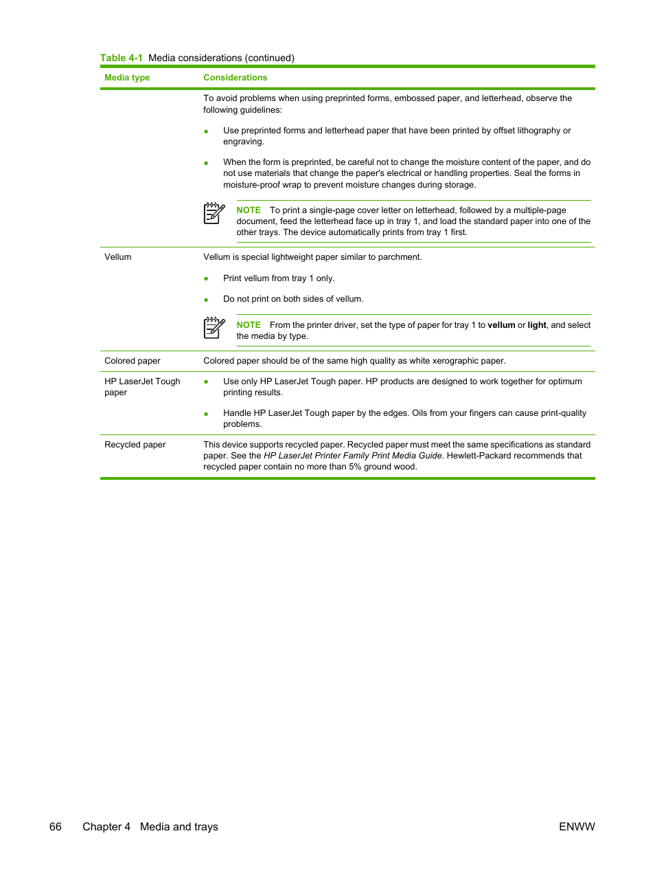 66 chapter 4 media and trays enww | HP LaserJet M5025 Multifunction Printer series User Manual | Page 78 / 300
