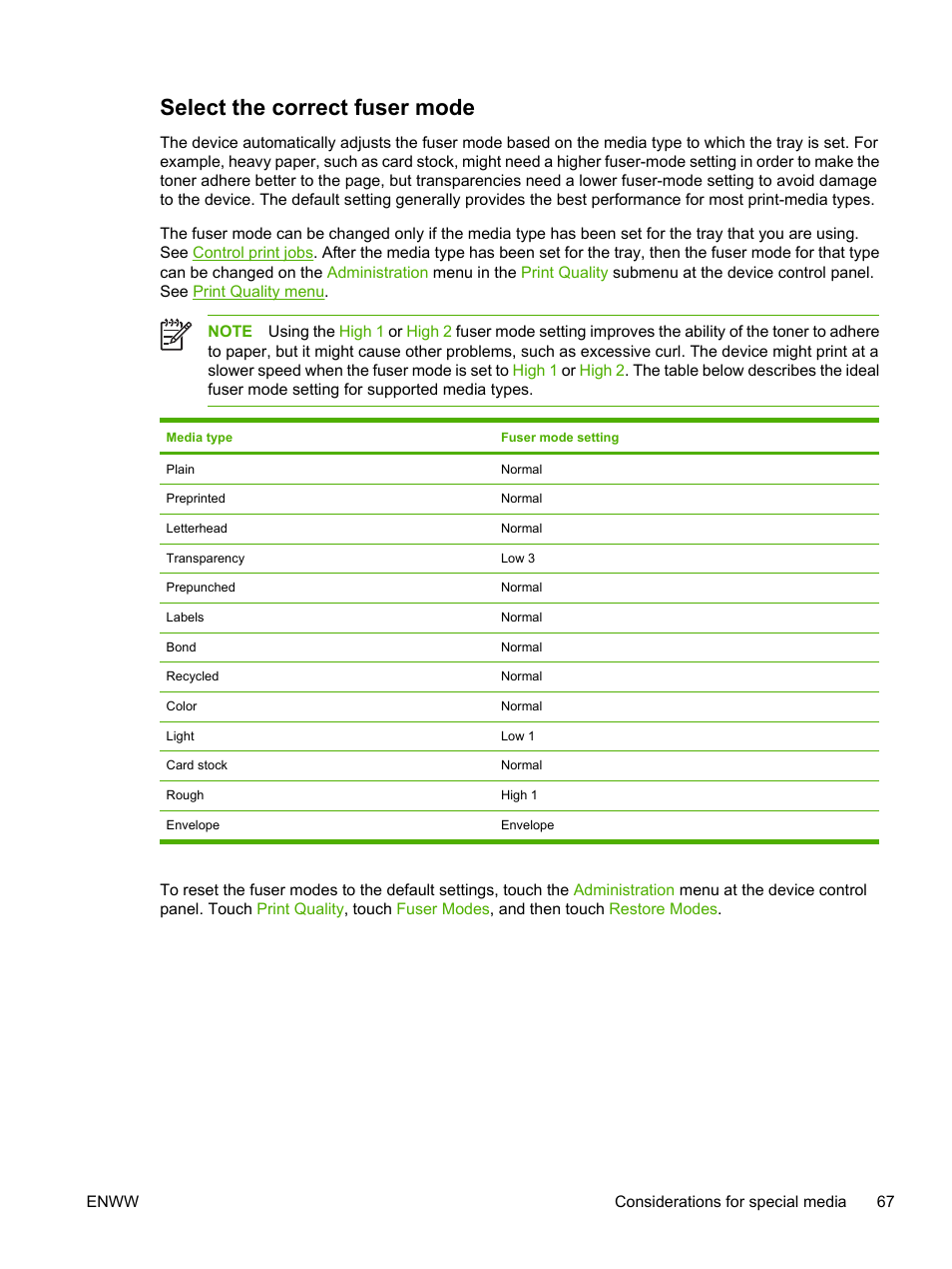 Select the correct fuser mode | HP LaserJet M5025 Multifunction Printer series User Manual | Page 79 / 300