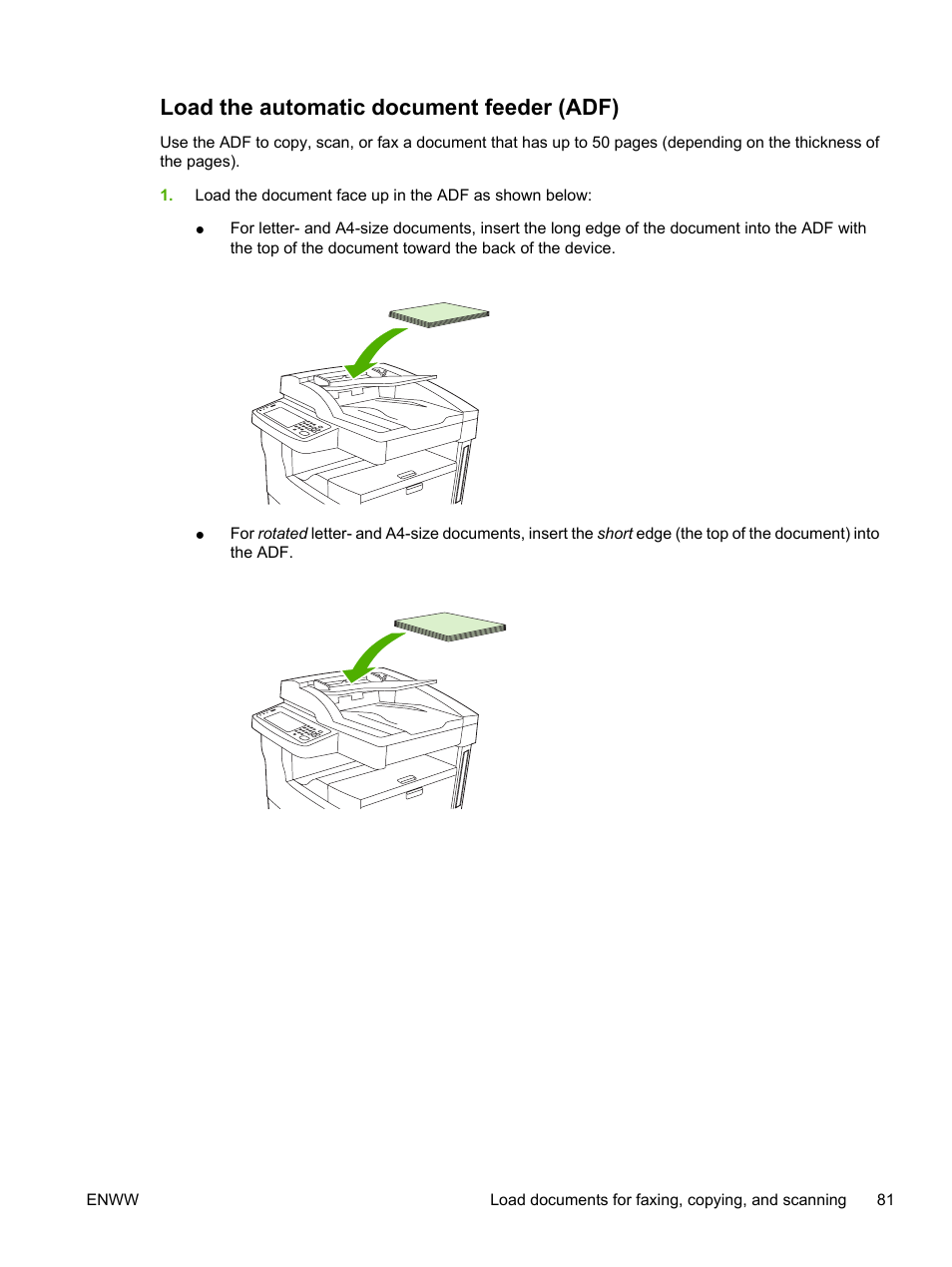 Load the automatic document feeder (adf) | HP LaserJet M5025 Multifunction Printer series User Manual | Page 93 / 300