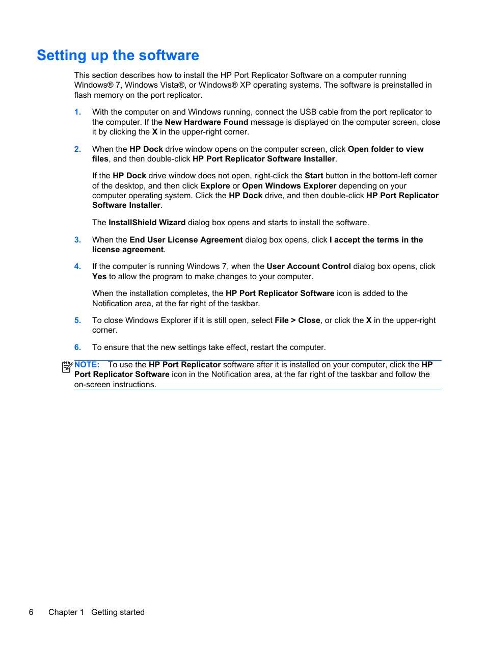 Setting up the software | HP USB 2.0 2005pr Port Replicator User Manual | Page 10 / 24