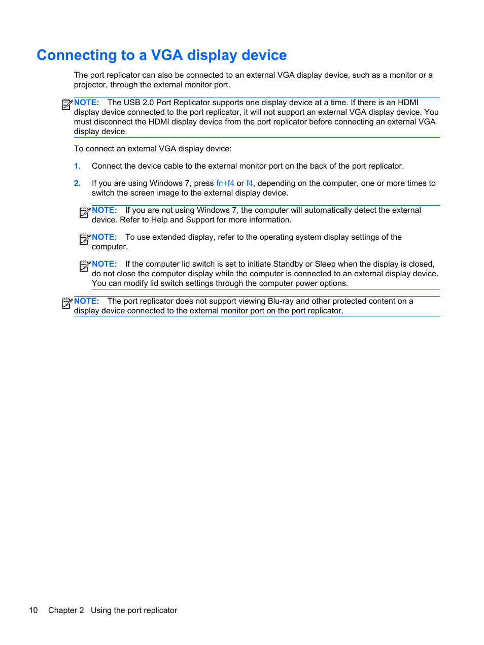 Connecting to a vga display device | HP USB 2.0 2005pr Port Replicator User Manual | Page 14 / 24