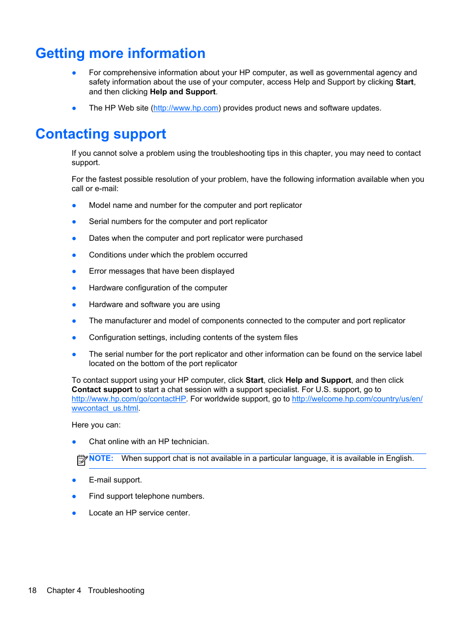 Getting more information, Contacting support, Getting more information contacting support | HP USB 2.0 2005pr Port Replicator User Manual | Page 22 / 24