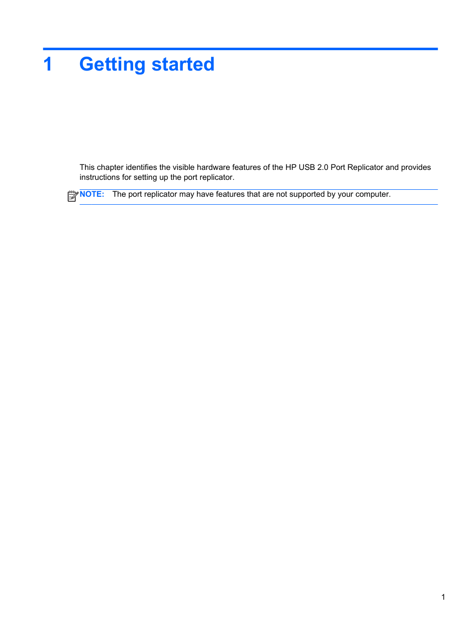 Getting started, 1 getting started, 1getting started | HP USB 2.0 2005pr Port Replicator User Manual | Page 5 / 24