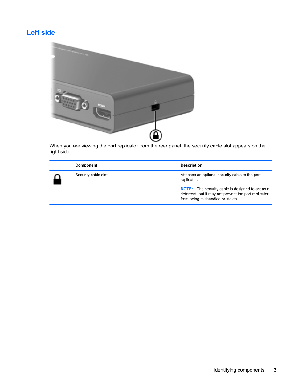 Left side | HP USB 2.0 2005pr Port Replicator User Manual | Page 7 / 24