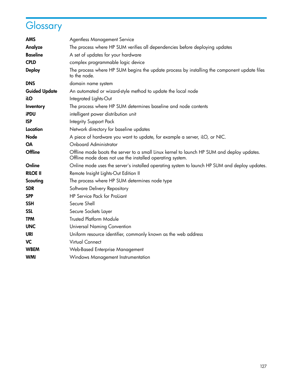 Glossary | HP Smart Update Manager User Manual | Page 127 / 130