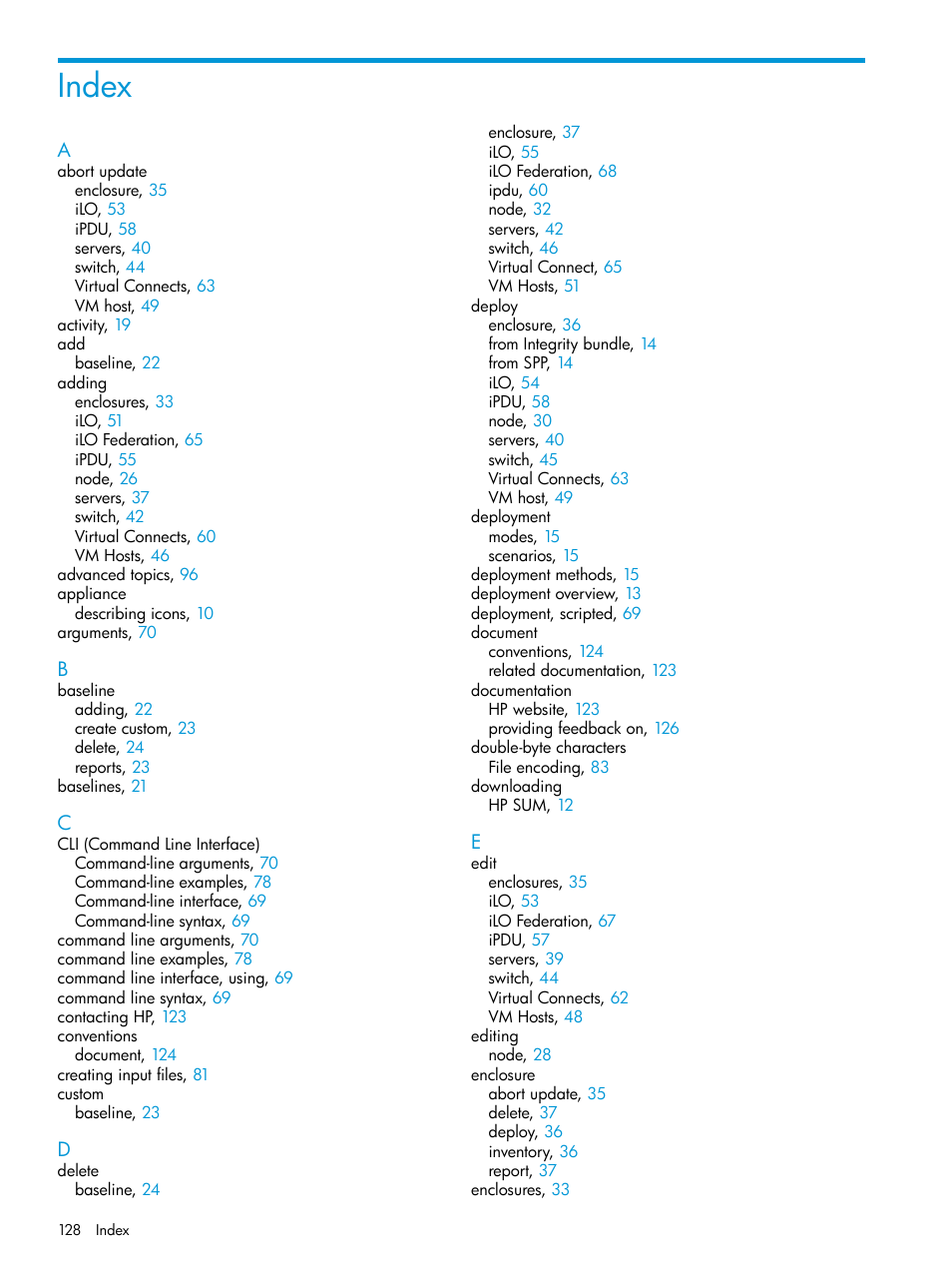 Index | HP Smart Update Manager User Manual | Page 128 / 130