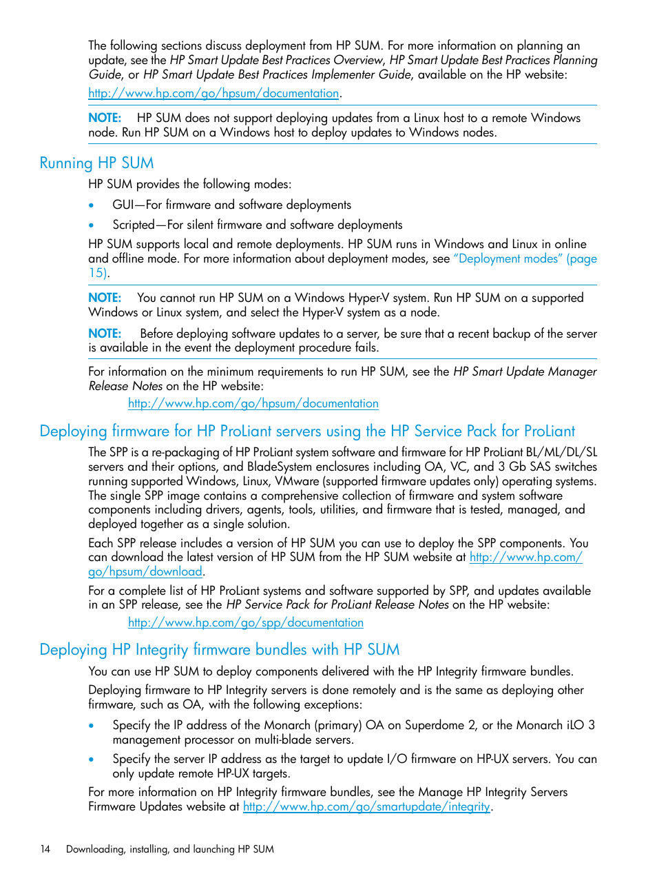 Running hp sum | HP Smart Update Manager User Manual | Page 14 / 130