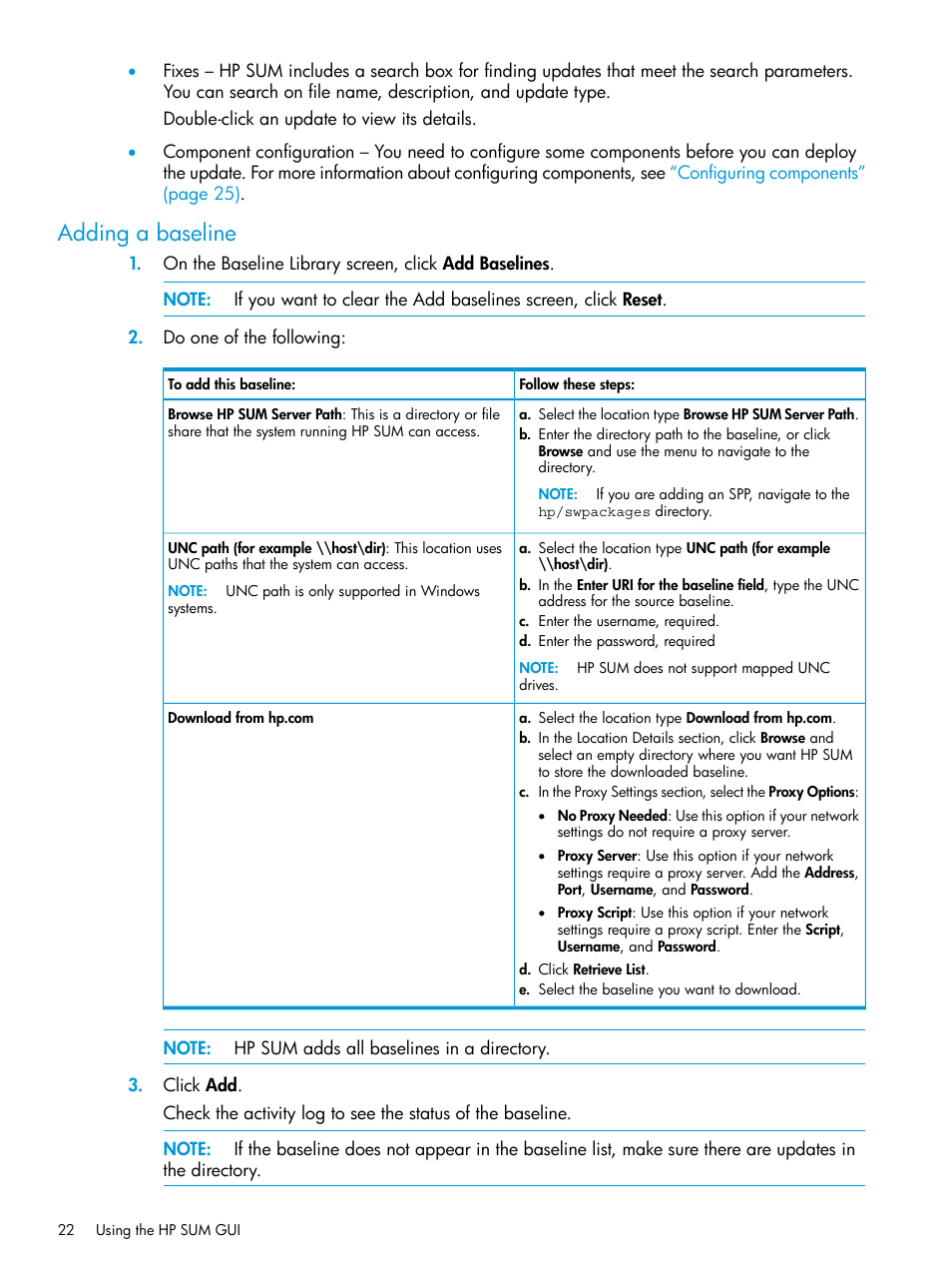 Adding a baseline | HP Smart Update Manager User Manual | Page 22 / 130