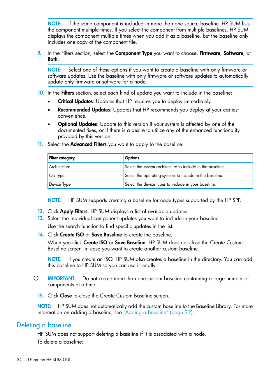 Deleting a baseline | HP Smart Update Manager User Manual | Page 24 / 130