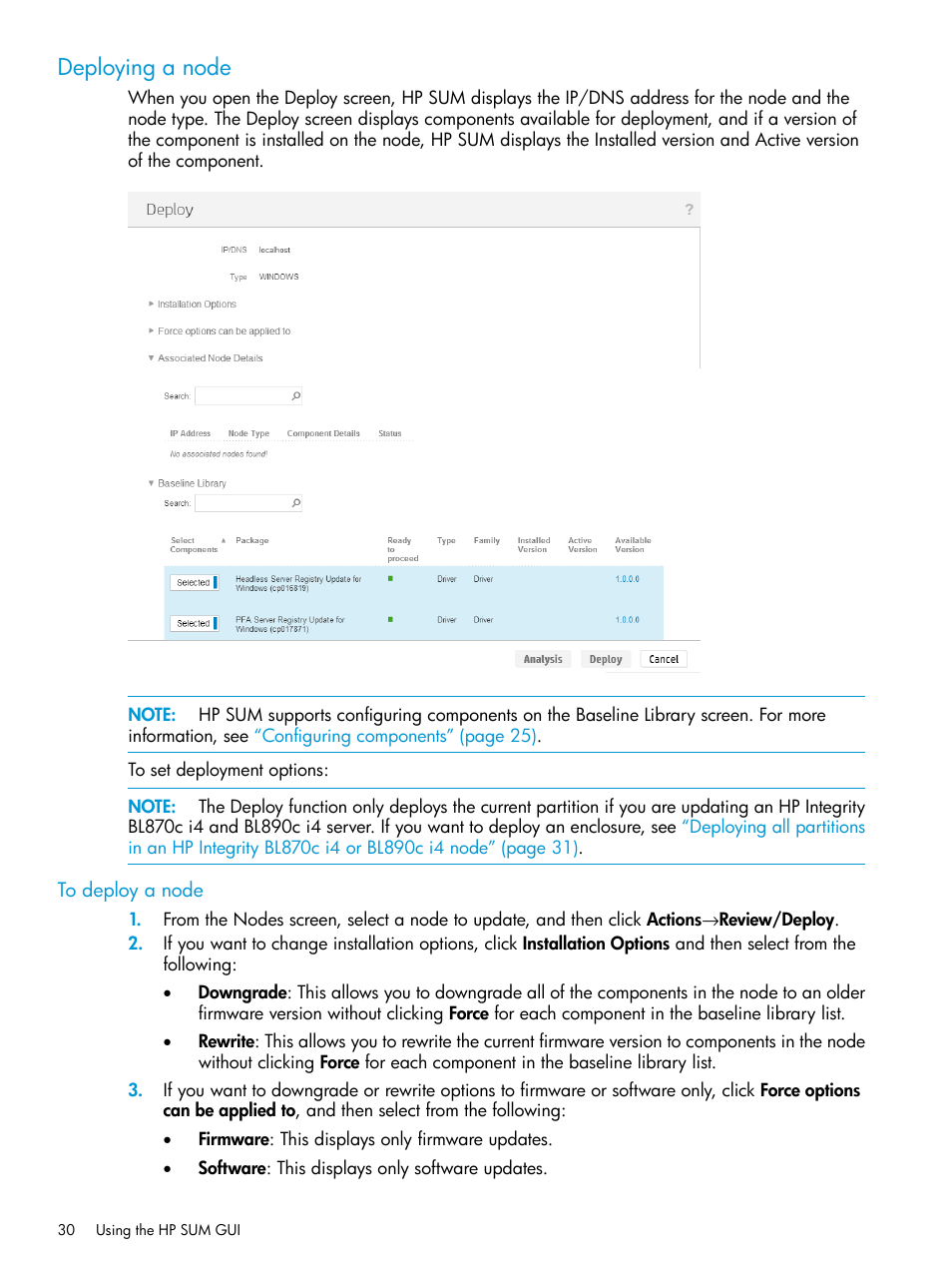 Deploying a node, Deploying a | HP Smart Update Manager User Manual | Page 30 / 130