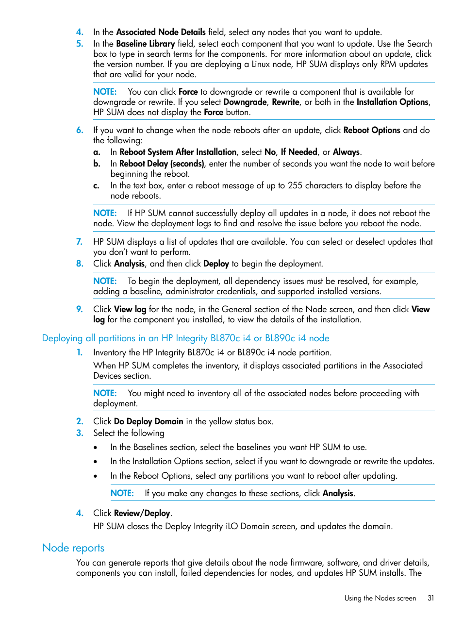 Node reports, Deploying all partitions | HP Smart Update Manager User Manual | Page 31 / 130