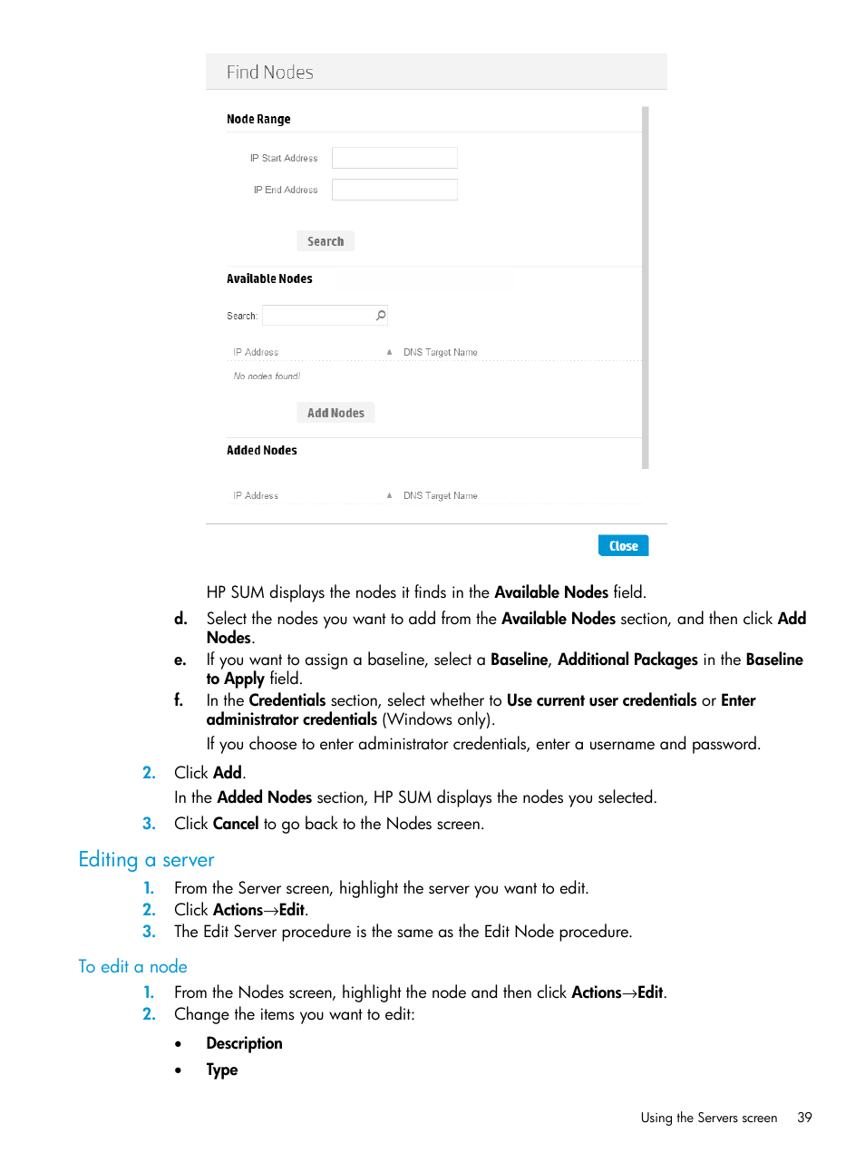 Editing a server | HP Smart Update Manager User Manual | Page 39 / 130