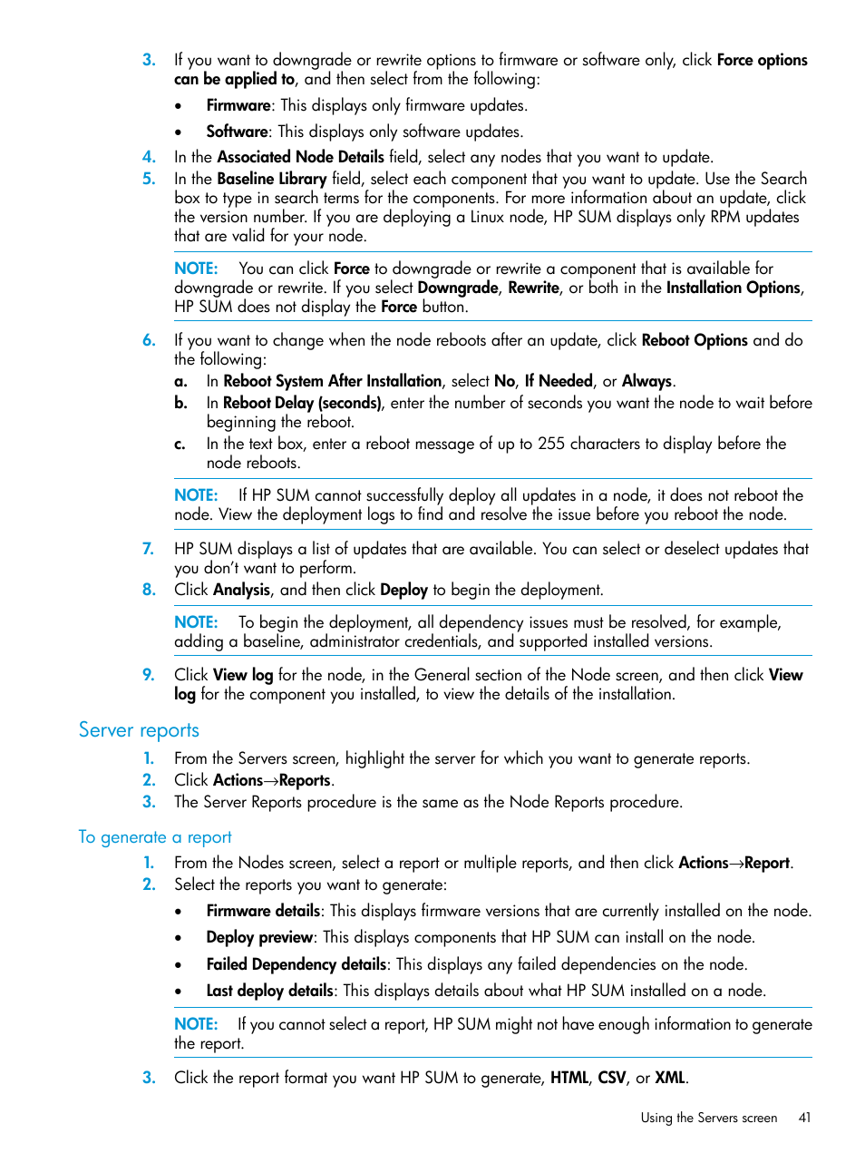 Server reports | HP Smart Update Manager User Manual | Page 41 / 130