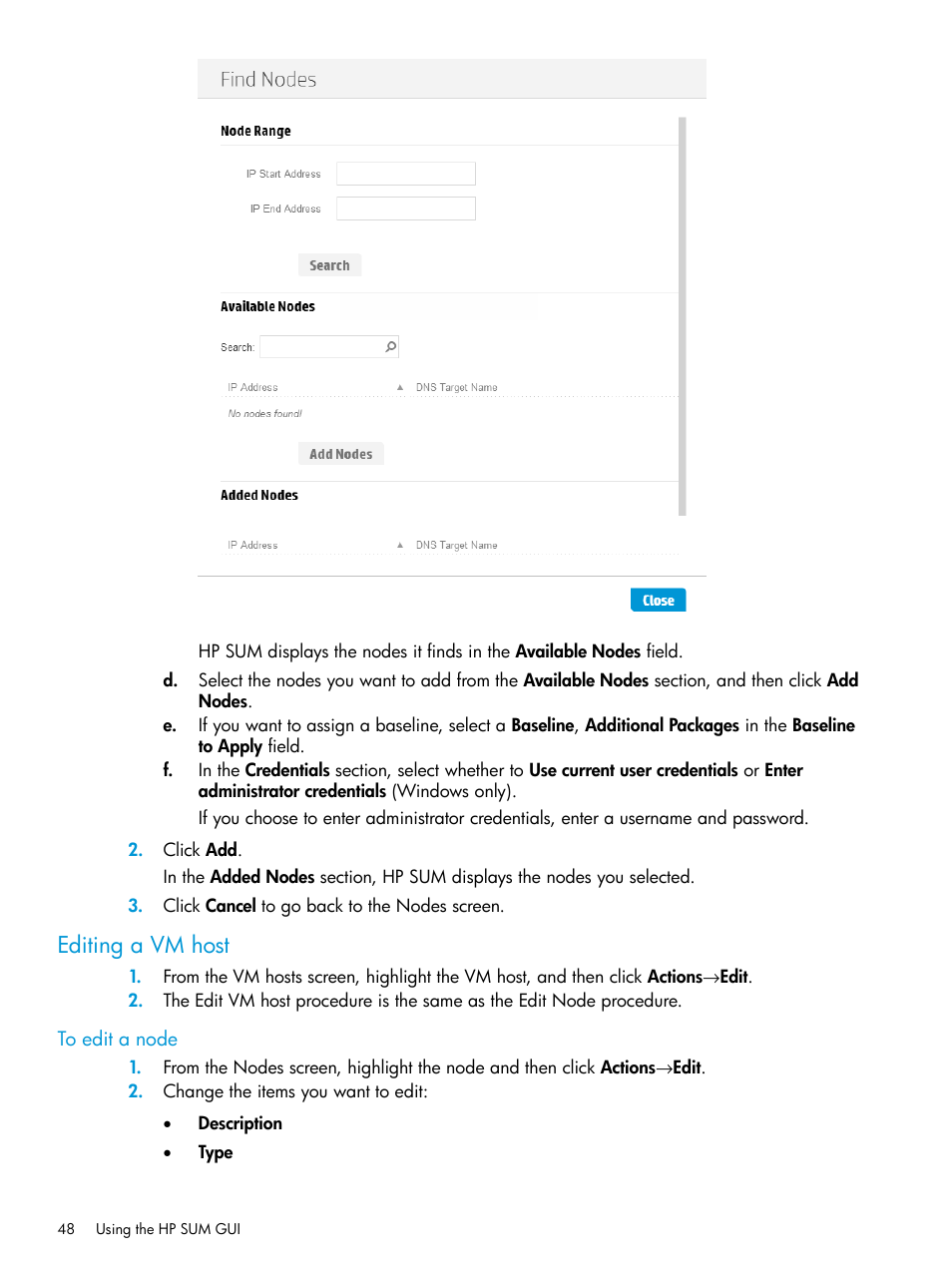 Editing a vm host | HP Smart Update Manager User Manual | Page 48 / 130