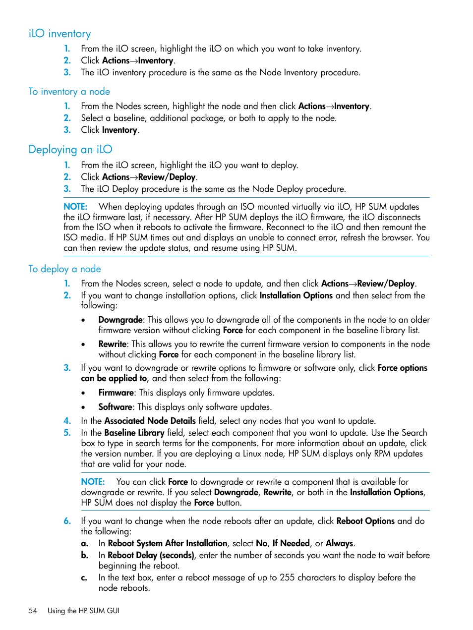 Ilo inventory, Deploying an ilo, Ilo inventory deploying an ilo | HP Smart Update Manager User Manual | Page 54 / 130