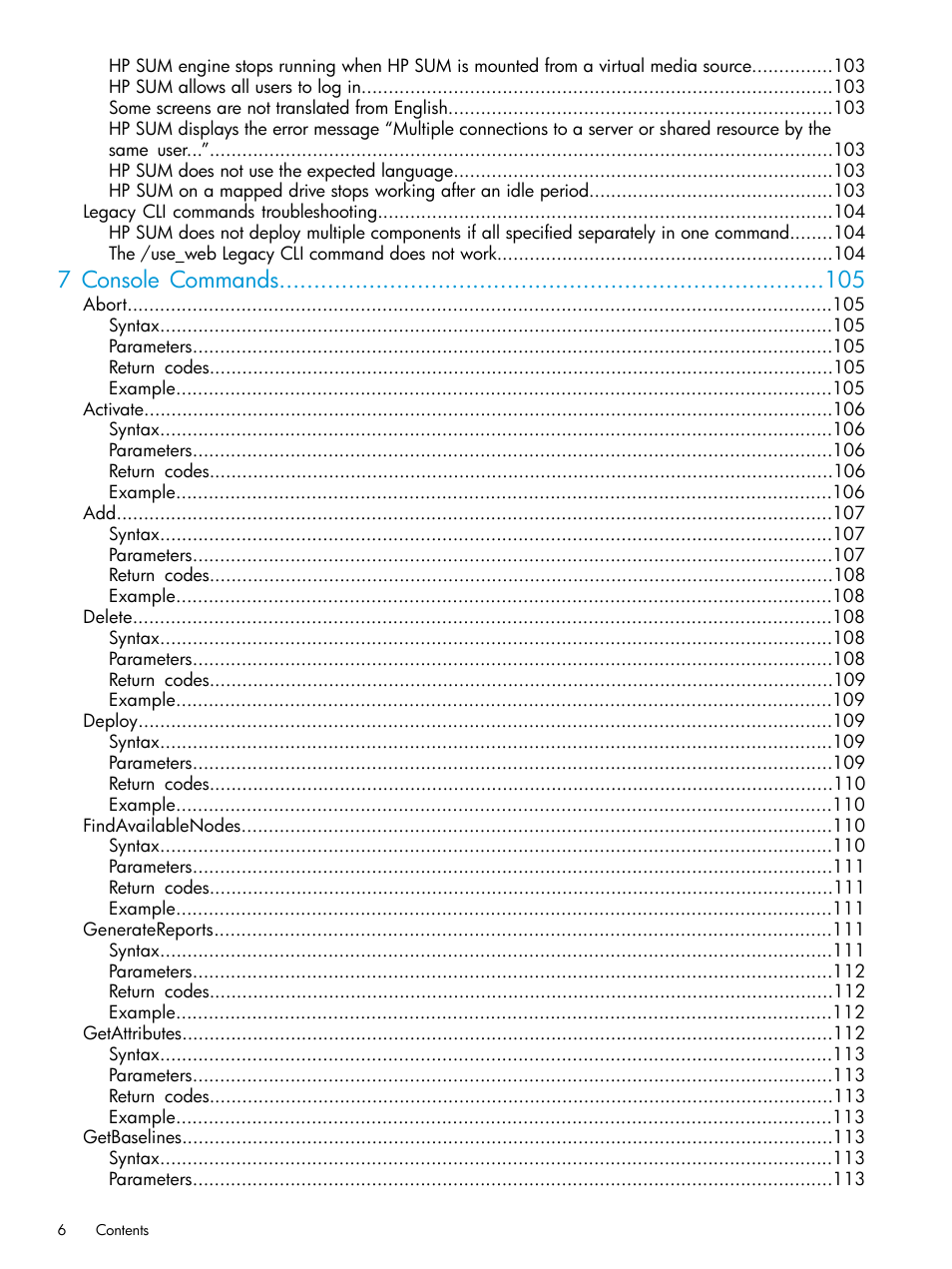 7 console commands | HP Smart Update Manager User Manual | Page 6 / 130