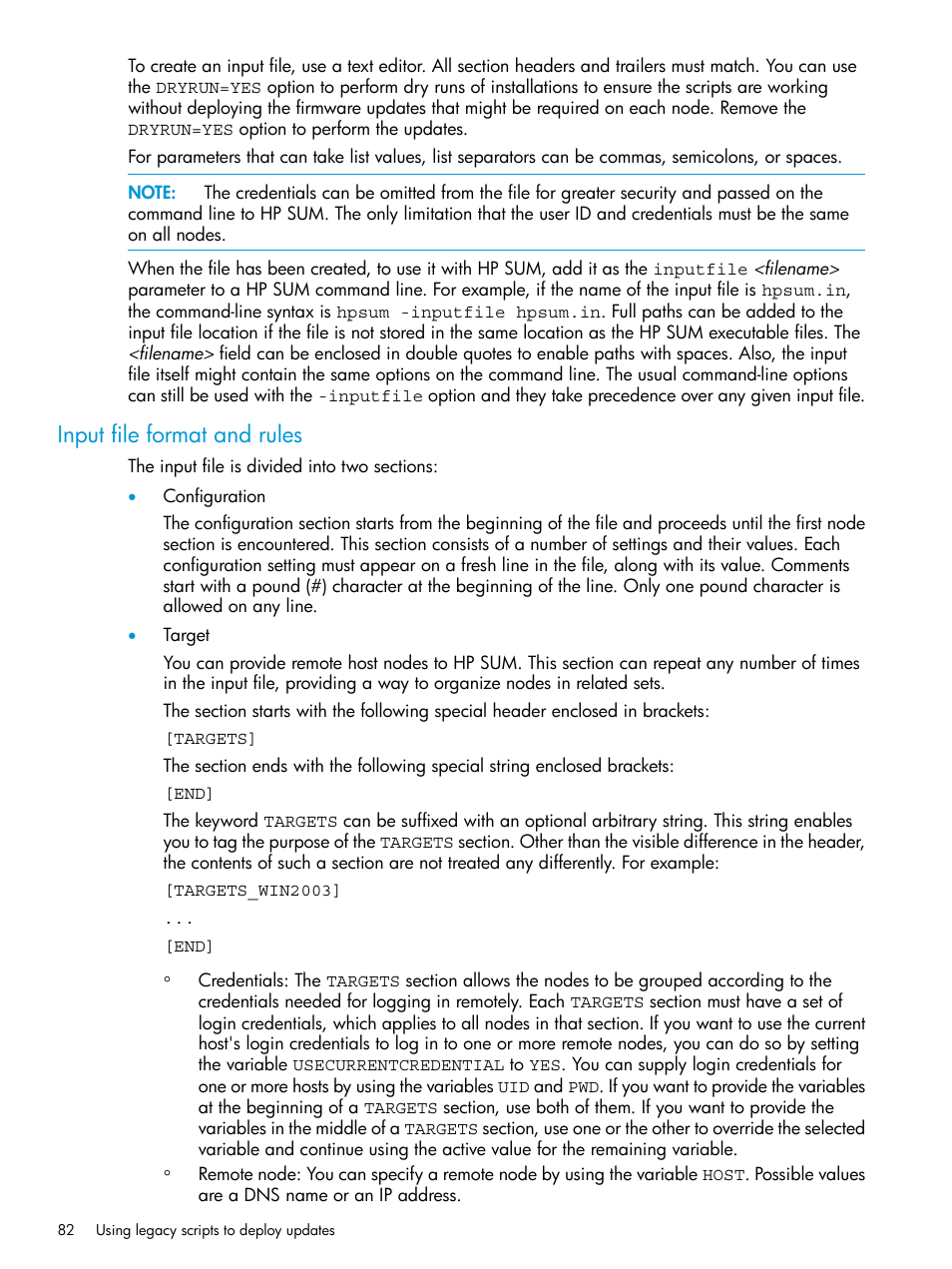 Input file format and rules | HP Smart Update Manager User Manual | Page 82 / 130