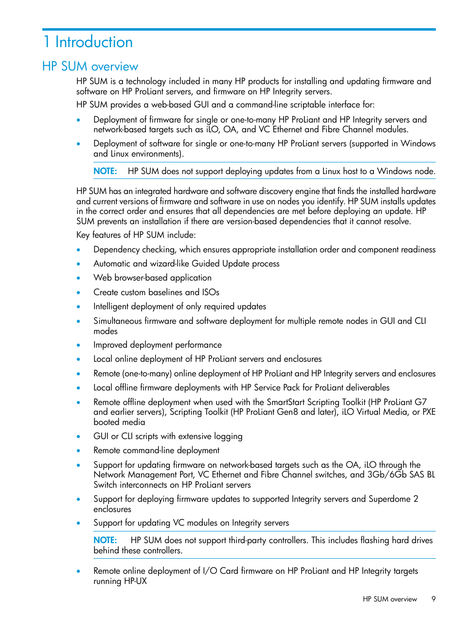 1 introduction, Hp sum overview | HP Smart Update Manager User Manual | Page 9 / 130