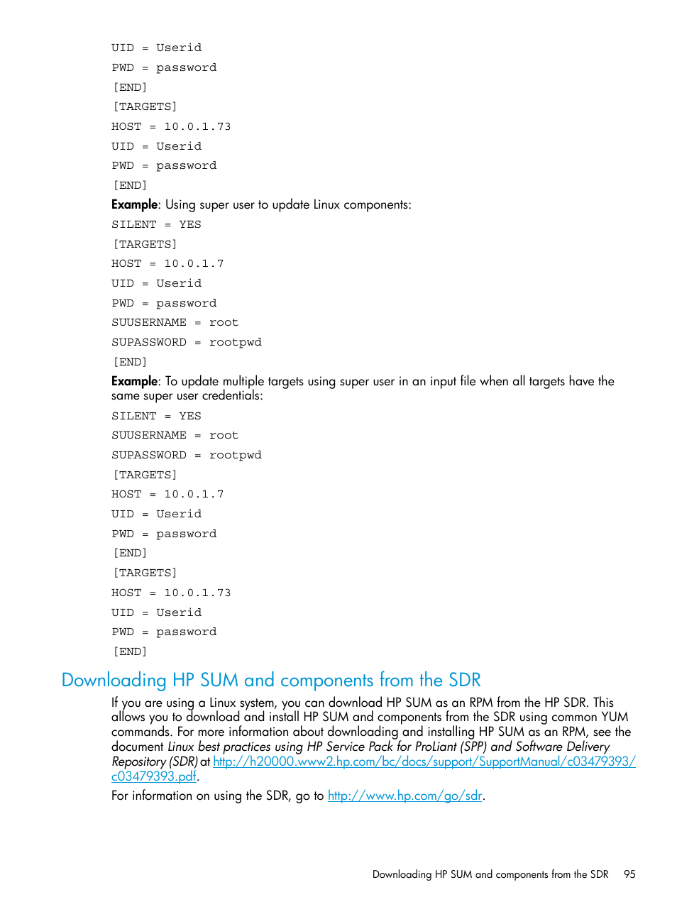 Downloading hp sum and components from the sdr | HP Smart Update Manager User Manual | Page 95 / 130