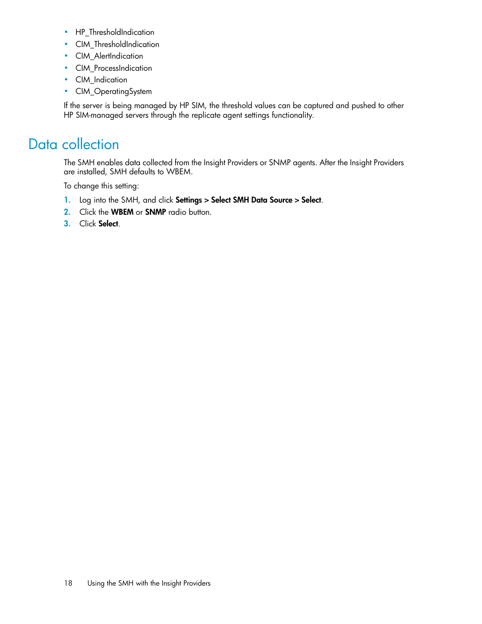 Data collection | HP Insight Management WBEM Providers User Manual | Page 18 / 46