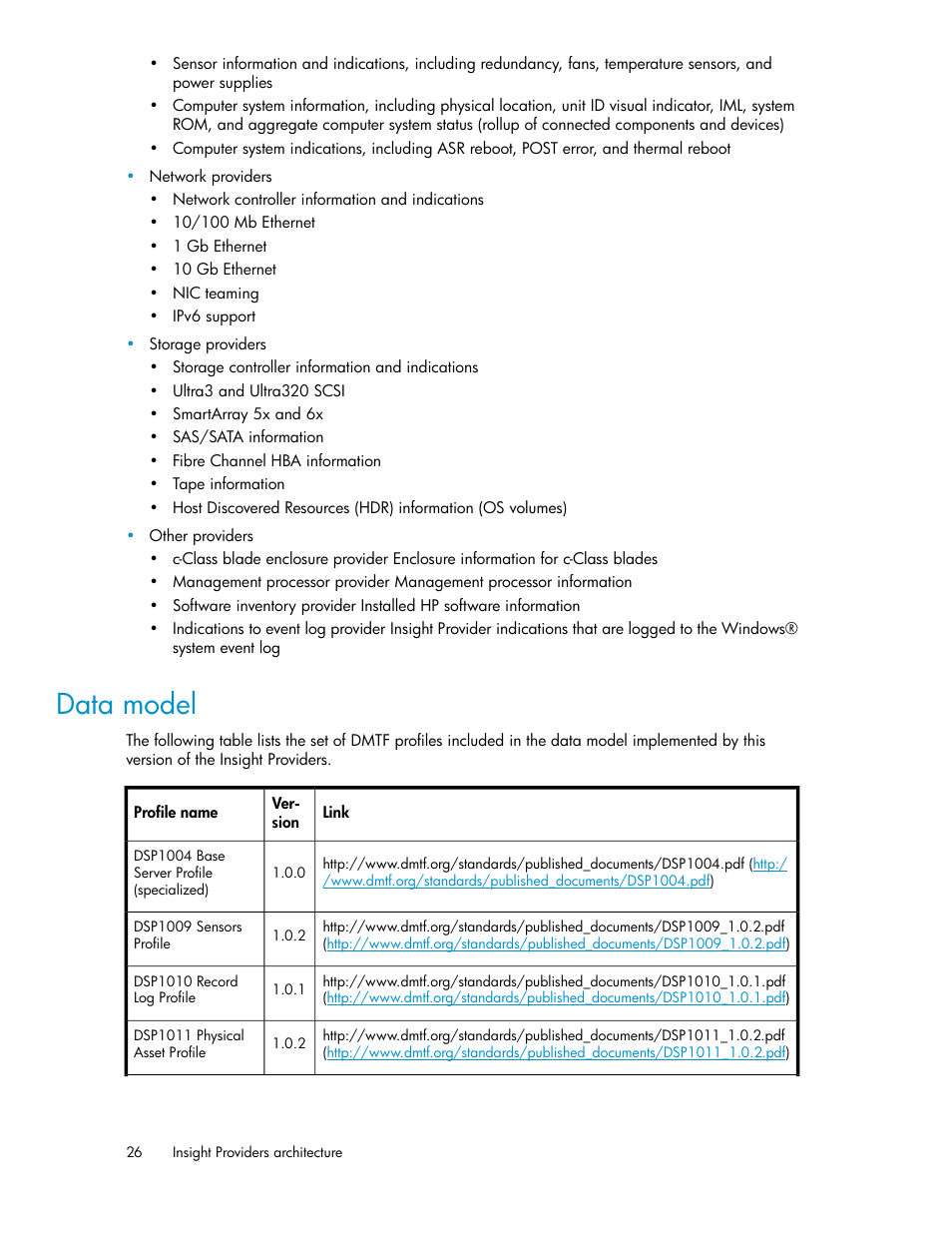 Data model | HP Insight Management WBEM Providers User Manual | Page 26 / 46