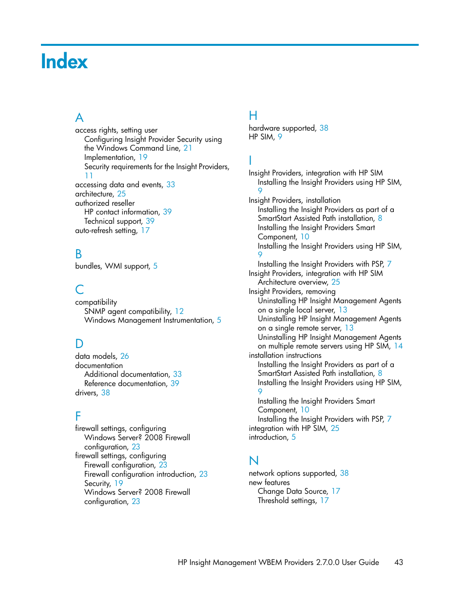 Index | HP Insight Management WBEM Providers User Manual | Page 43 / 46