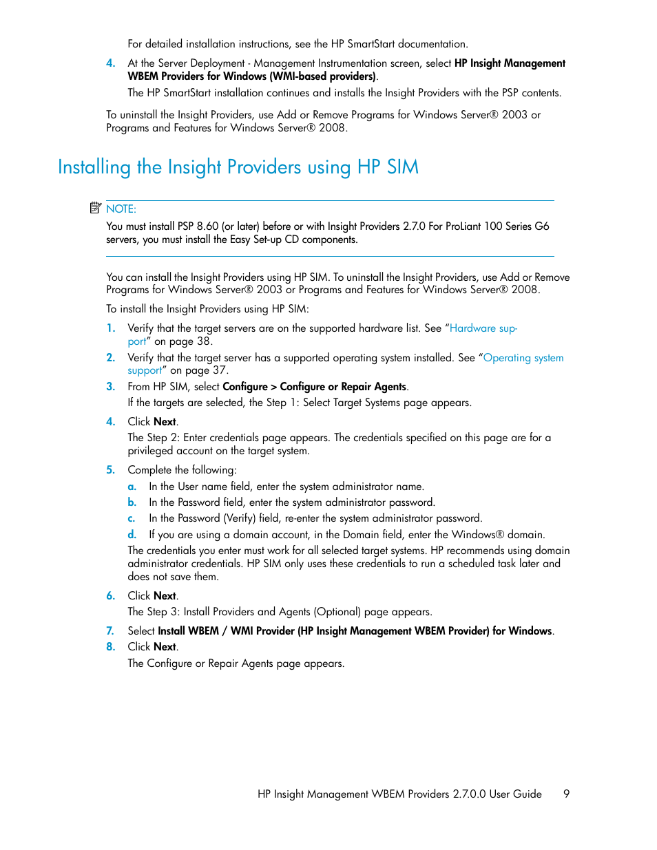 Installing the insight providers using hp sim | HP Insight Management WBEM Providers User Manual | Page 9 / 46
