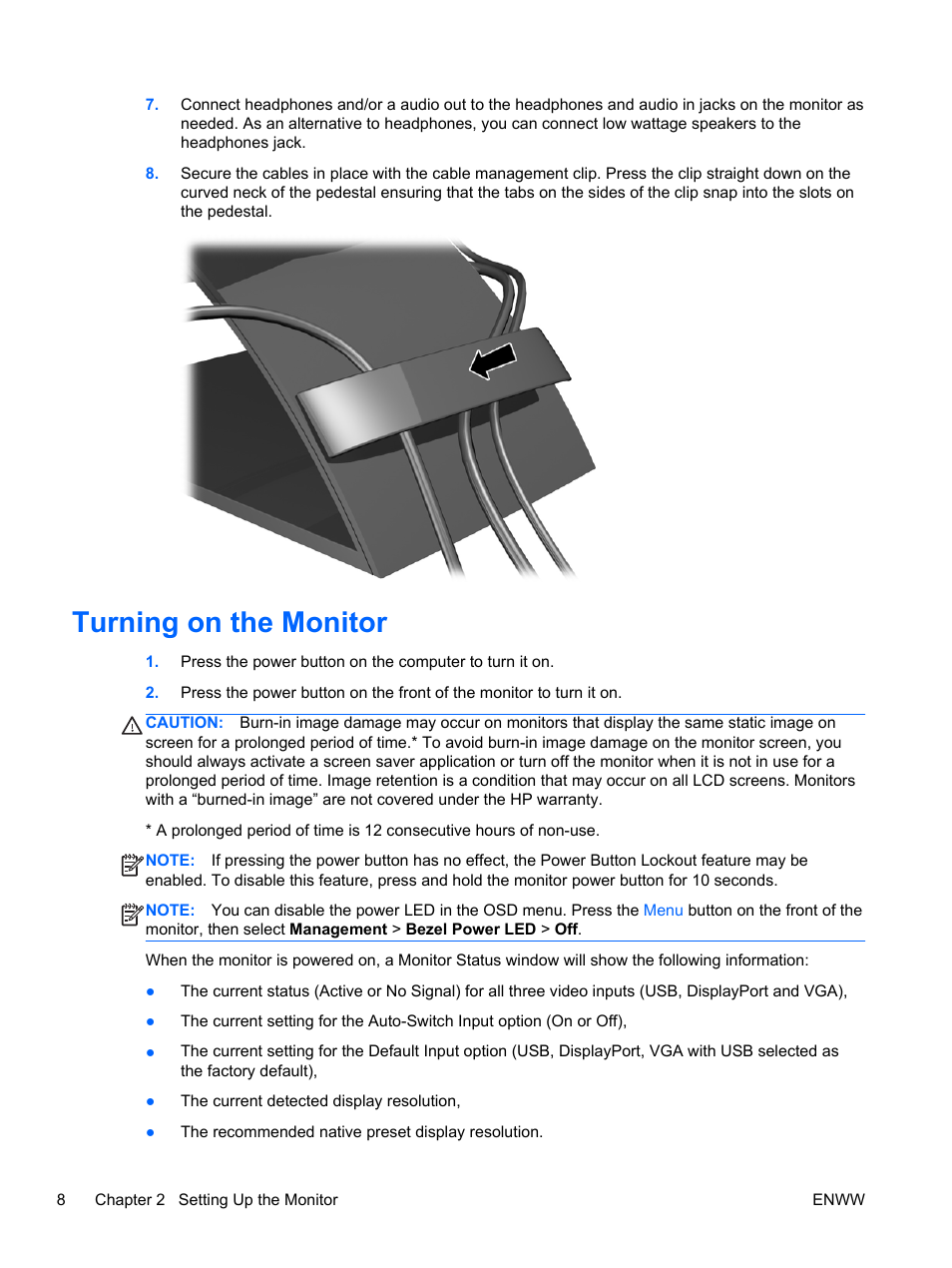 Turning on the monitor | HP EliteDisplay S231d 23-in IPS LED BLU Notebook Docking Monitor User Manual | Page 14 / 30