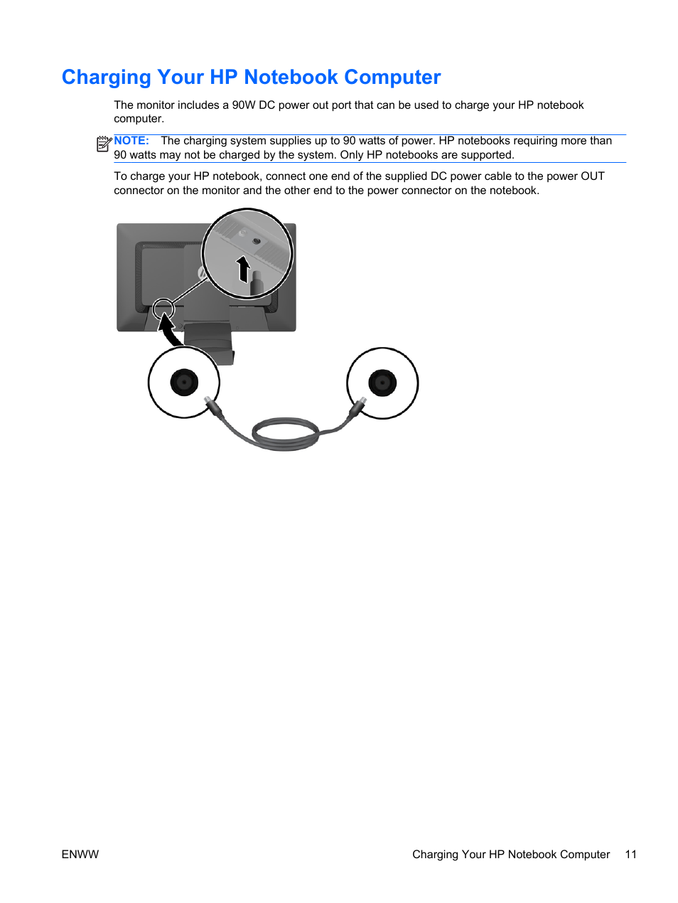 Charging your hp notebook computer | HP EliteDisplay S231d 23-in IPS LED BLU Notebook Docking Monitor User Manual | Page 17 / 30