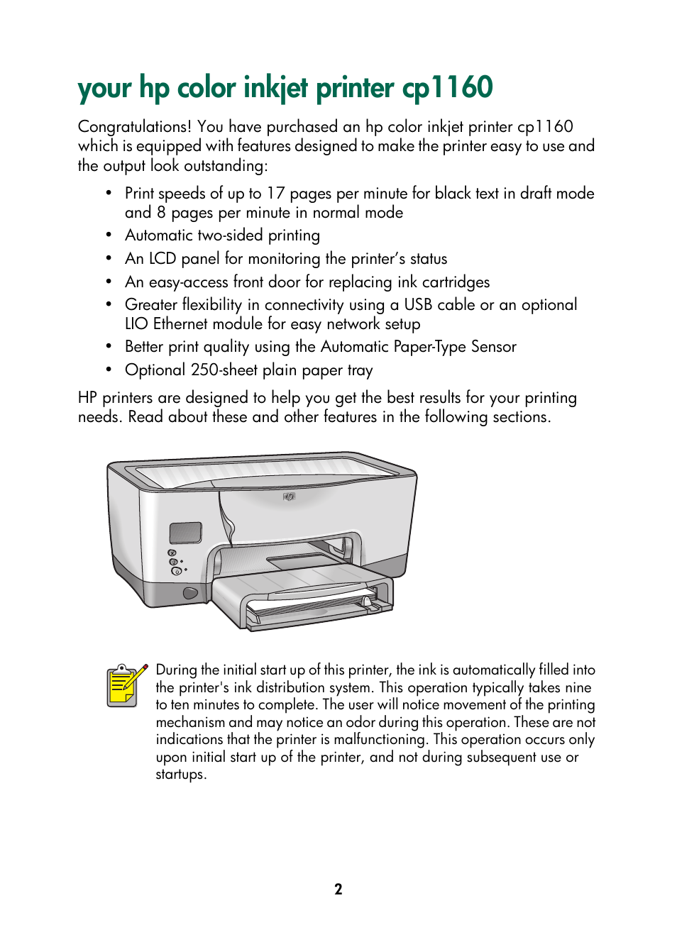 Your hp color inkjet printer cp1160 | HP Color Inkjet cp1160 Printer series User Manual | Page 10 / 216