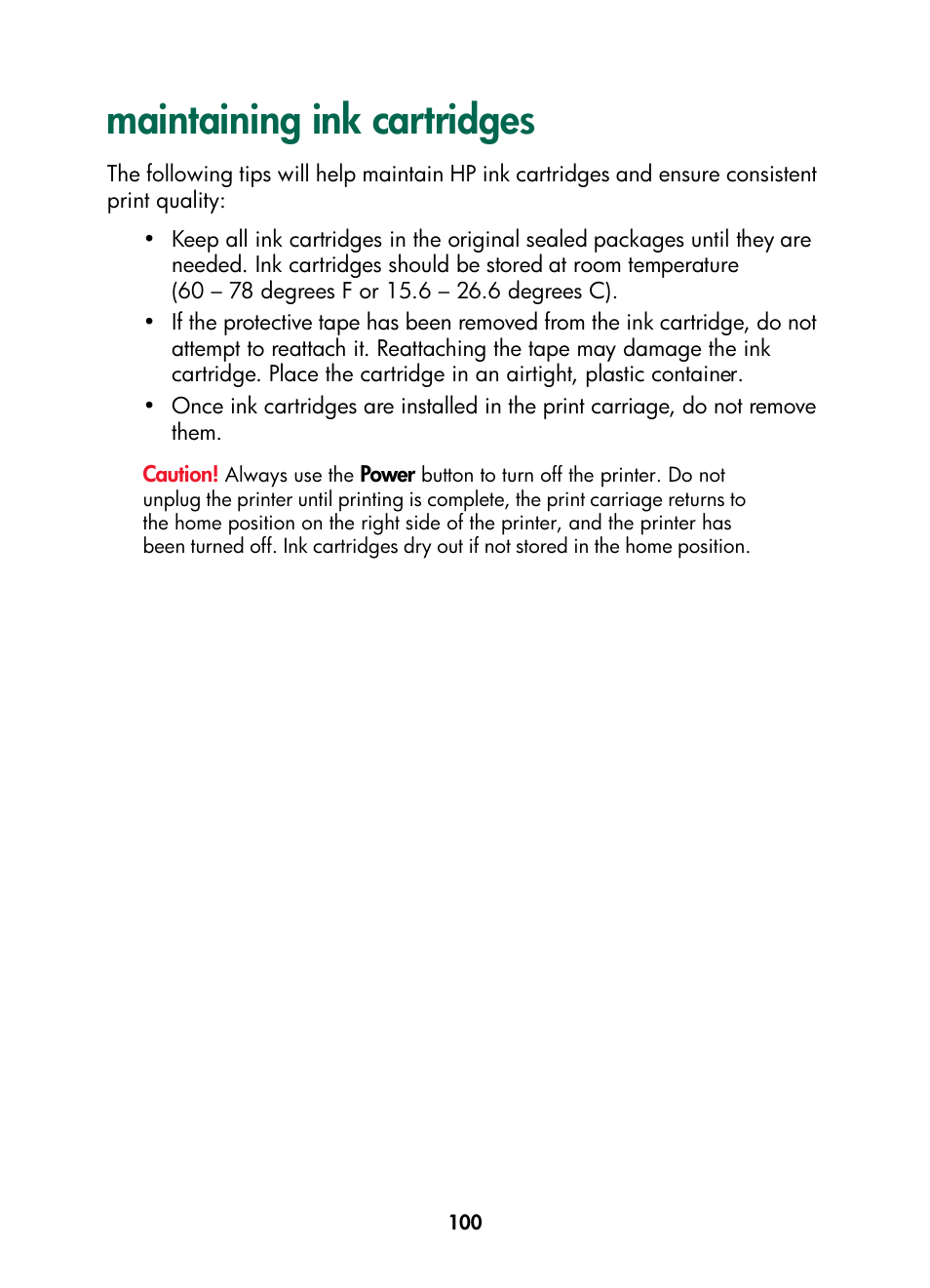 Maintaining ink cartridges, For storage instructions, see | HP Color Inkjet cp1160 Printer series User Manual | Page 108 / 216
