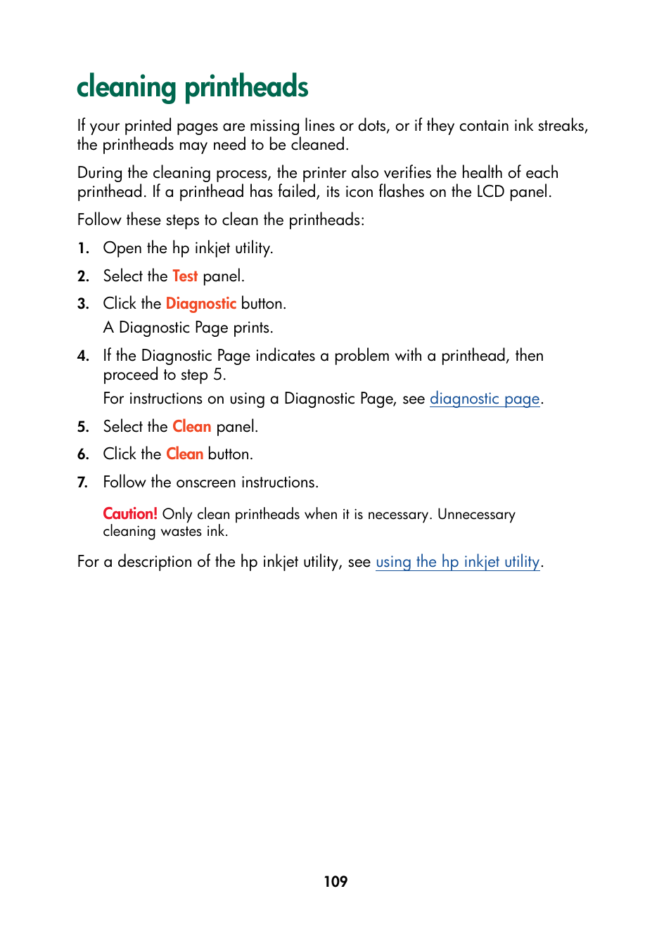 Cleaning printheads | HP Color Inkjet cp1160 Printer series User Manual | Page 117 / 216