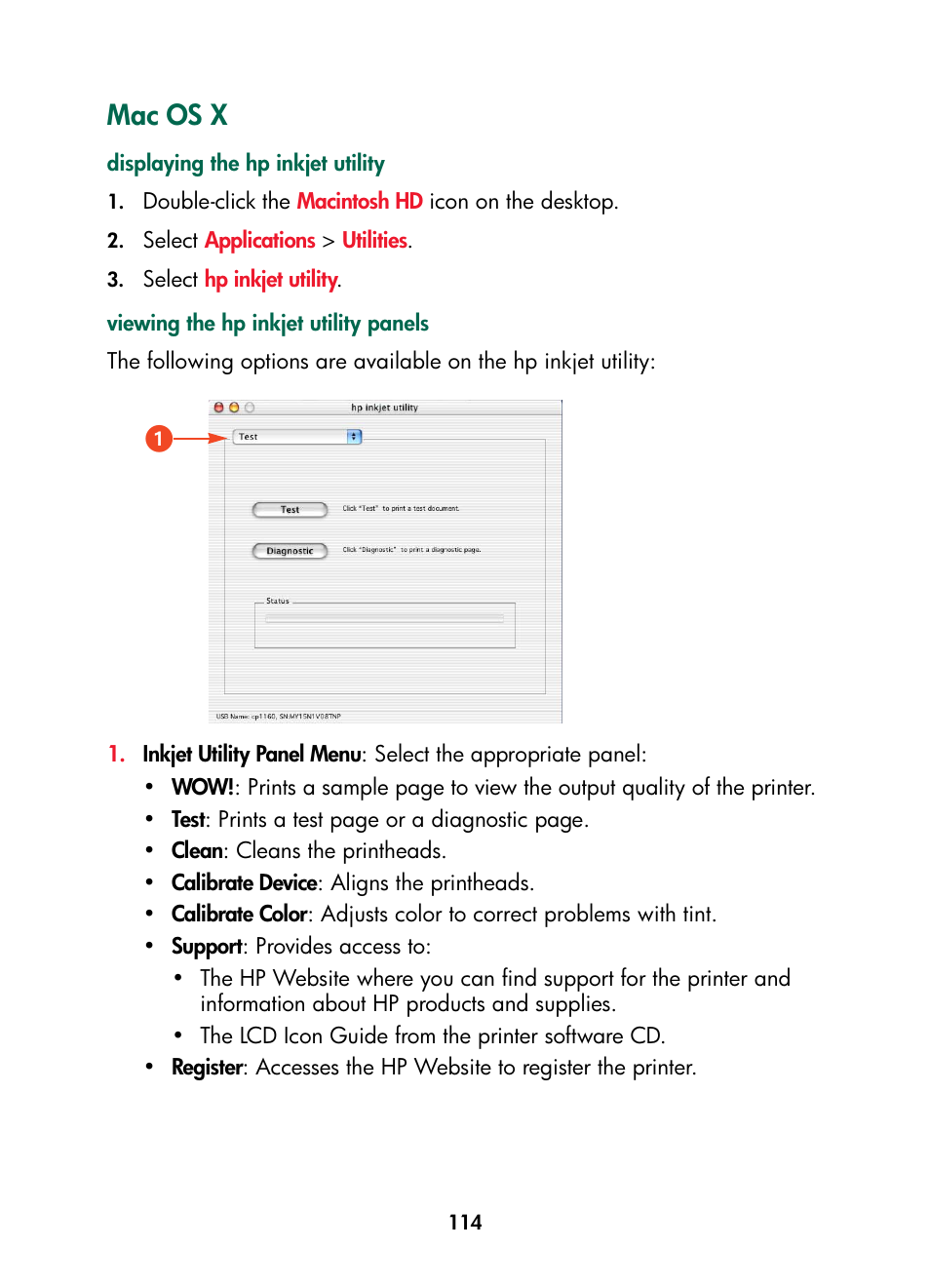 Mac os x | HP Color Inkjet cp1160 Printer series User Manual | Page 122 / 216