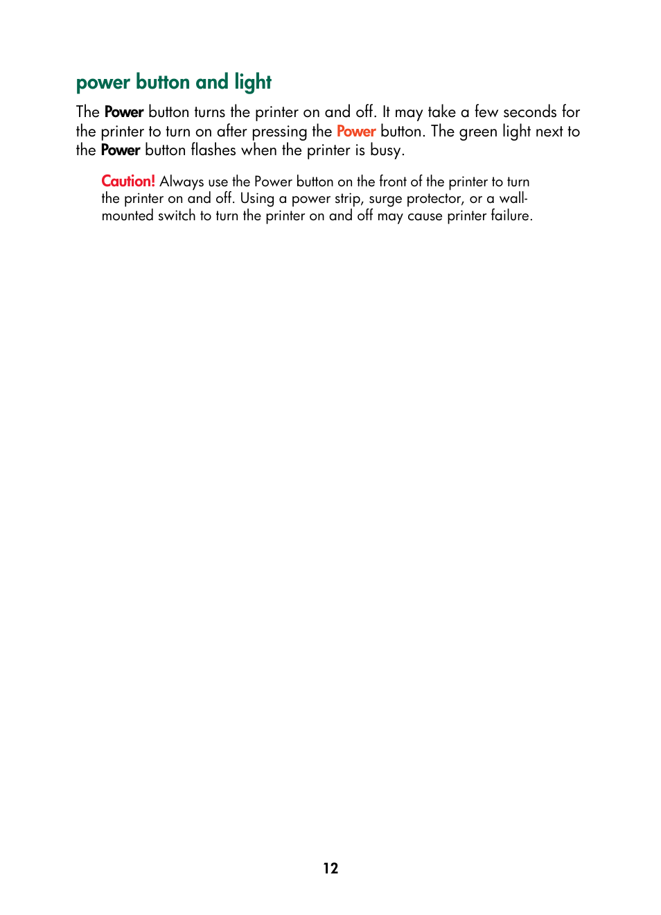 Power button and light | HP Color Inkjet cp1160 Printer series User Manual | Page 20 / 216