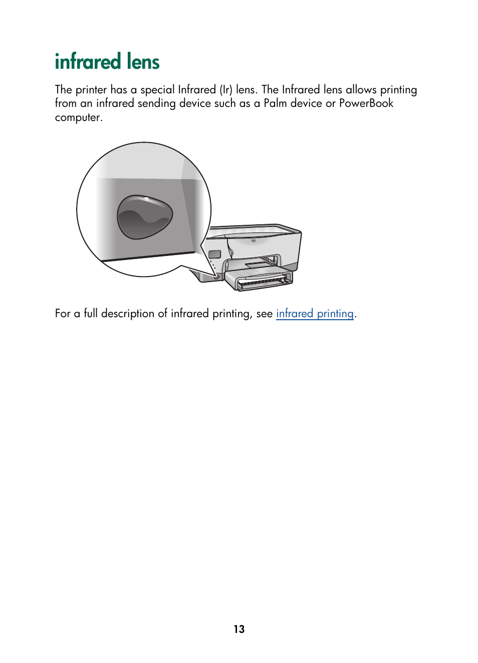 Infrared lens | HP Color Inkjet cp1160 Printer series User Manual | Page 21 / 216