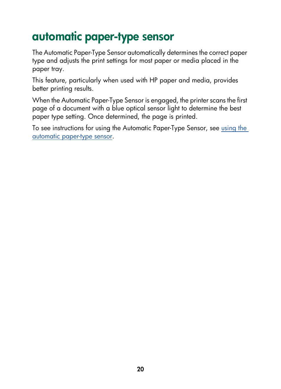 Automatic paper-type sensor | HP Color Inkjet cp1160 Printer series User Manual | Page 28 / 216