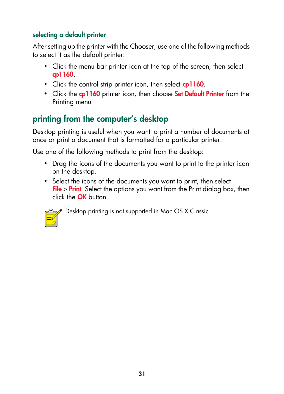 Printing from the computer’s desktop | HP Color Inkjet cp1160 Printer series User Manual | Page 39 / 216