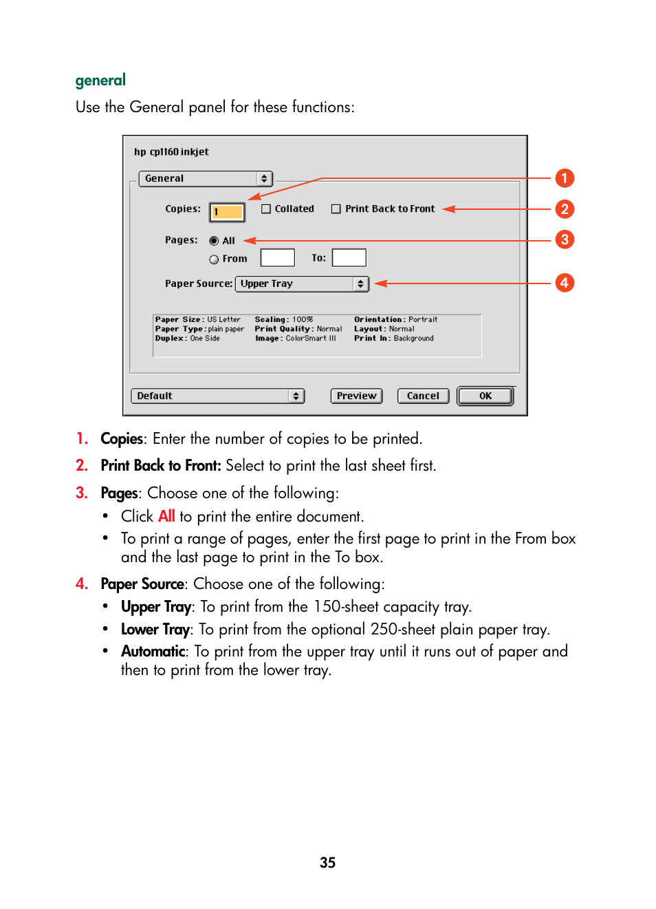 General, ᕣᕤ ᕢ ᕡ | HP Color Inkjet cp1160 Printer series User Manual | Page 43 / 216