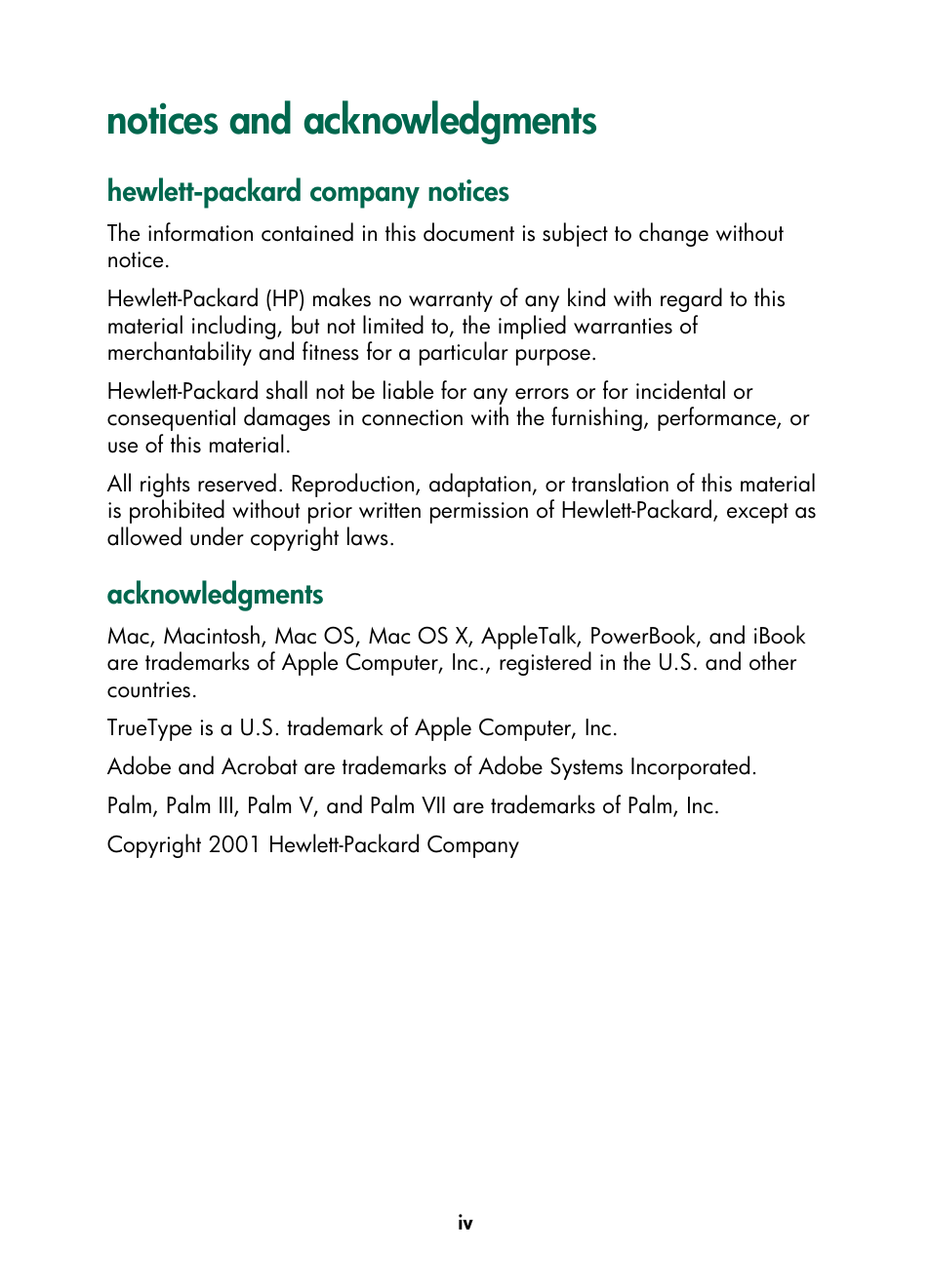 Notices and acknowledgments, Hewlett-packard company notices, Acknowledgments | HP Color Inkjet cp1160 Printer series User Manual | Page 5 / 216
