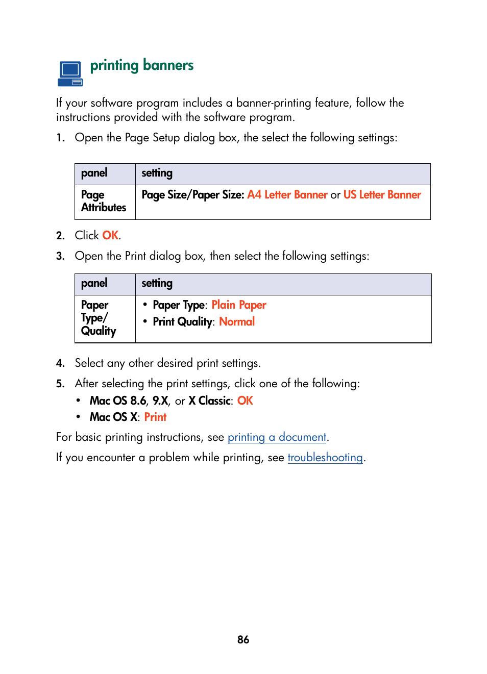 Printing banners | HP Color Inkjet cp1160 Printer series User Manual | Page 94 / 216