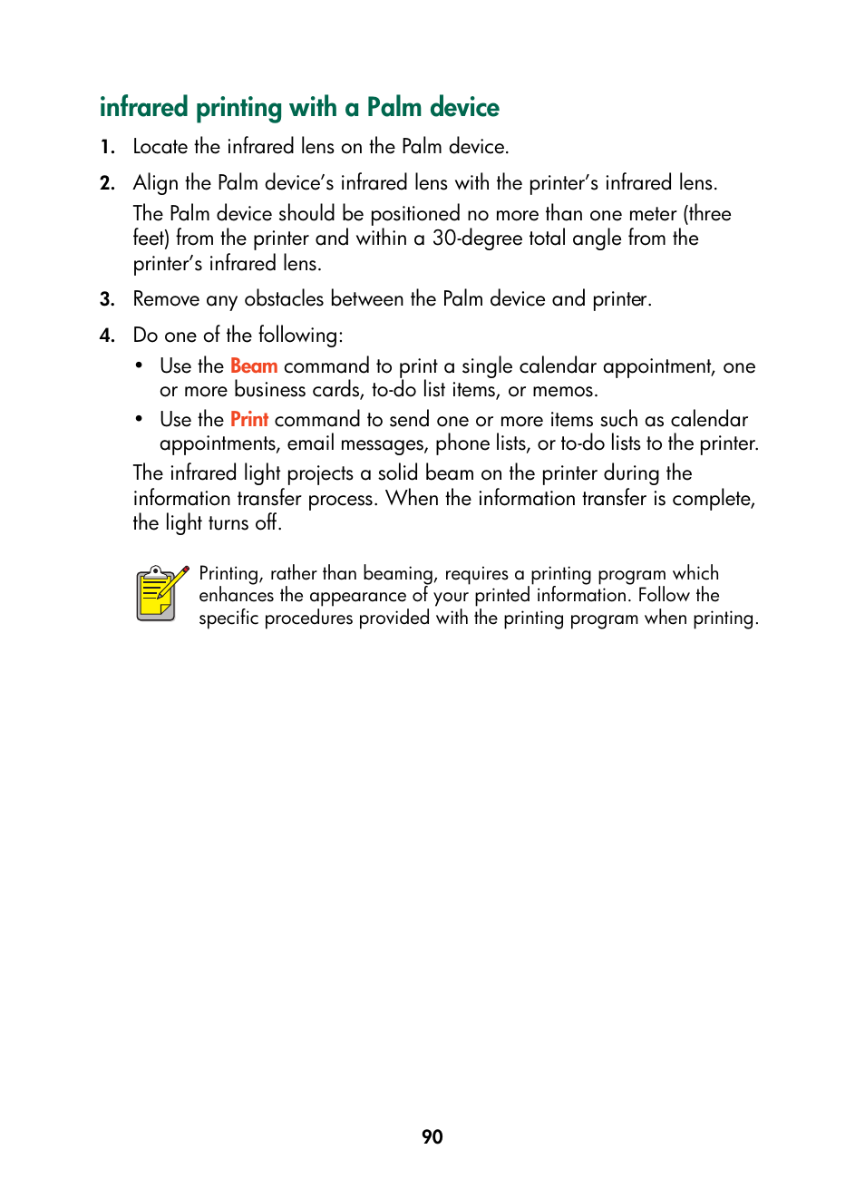 Infrared printing with a palm device | HP Color Inkjet cp1160 Printer series User Manual | Page 98 / 216