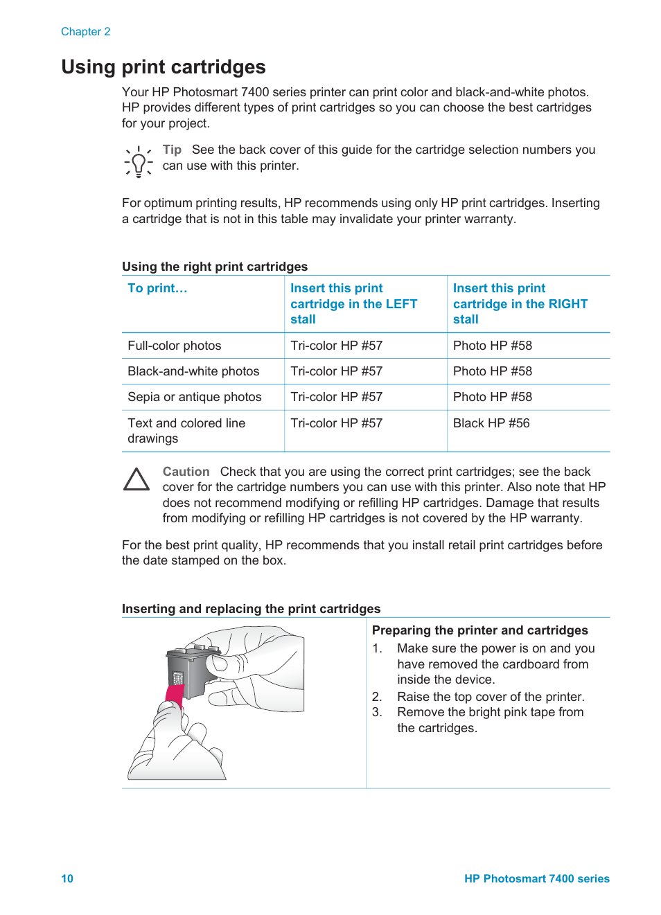 Using print cartridges | HP Photosmart 7450 Photo Printer User Manual | Page 12 / 51