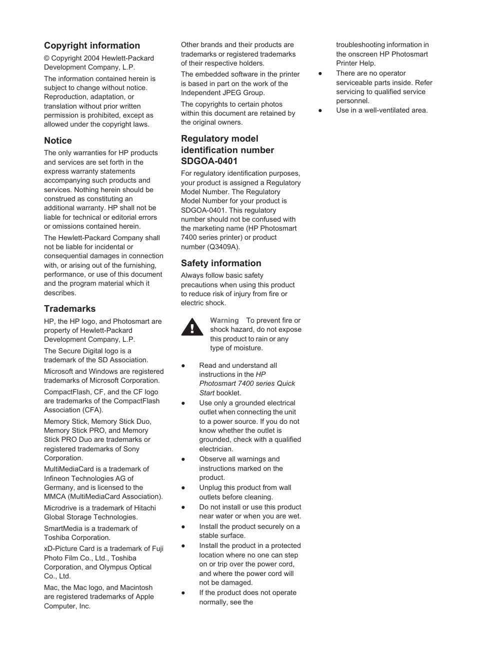 HP Photosmart 7450 Photo Printer User Manual | Page 2 / 51