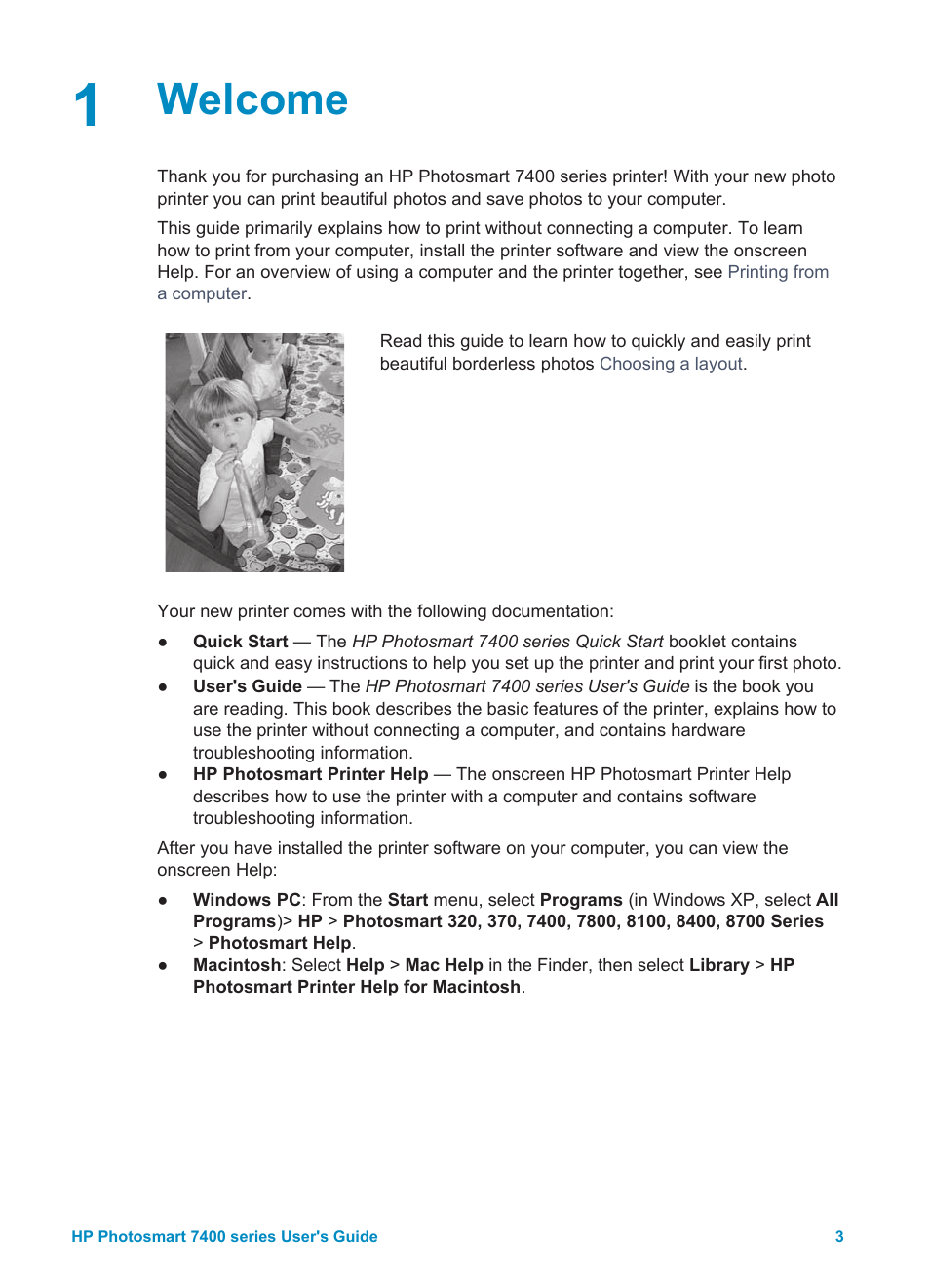 Welcome | HP Photosmart 7450 Photo Printer User Manual | Page 5 / 51