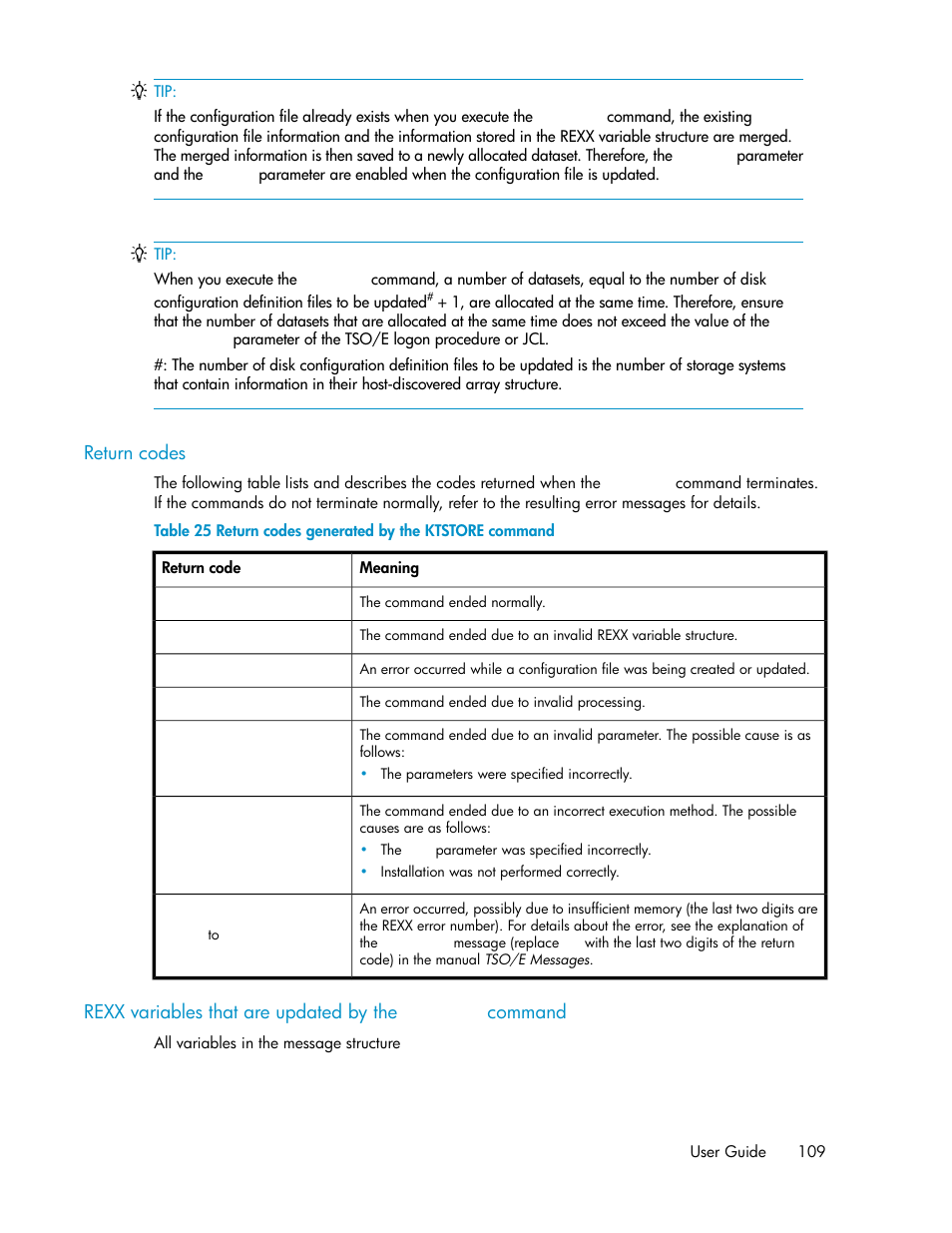 Return codes generated by the ktstore command | HP XP P9500 Storage User Manual | Page 109 / 240