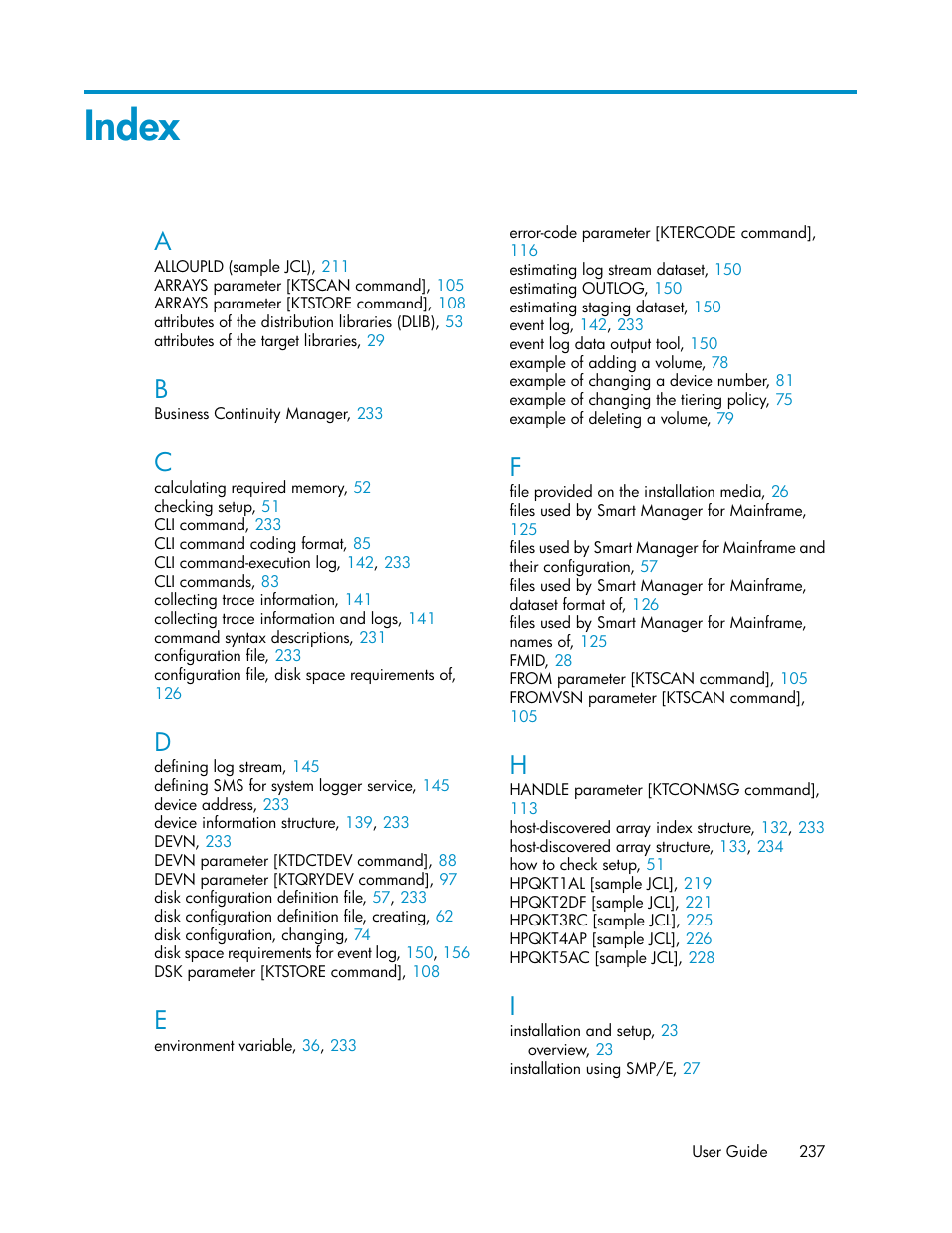 Index | HP XP P9500 Storage User Manual | Page 237 / 240