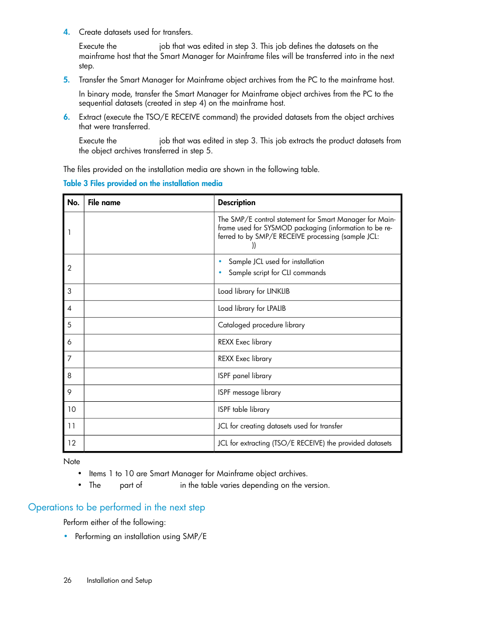 Files provided on the installation media, Operations to be performed in the next step | HP XP P9500 Storage User Manual | Page 26 / 240